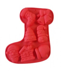 Forma silicon pentru prajituri, Tema Craciun, 7 cavitati, Rosu, 22 cm, 486COF