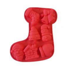 Forma silicon pentru prajituri, Tema Craciun, 7 cavitati, Rosu, 22 cm, 486COF