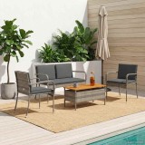 vidaXL Set mobilier gradina poliratan otel, masa acacia, perne detasabile, rezistent intemperii
