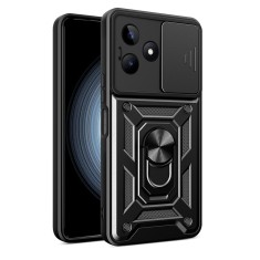 Husa telefon compatibila realme c53, slide &amp;amp; snap premium, magnetic ring holder, popgrip, anti-shock, negru foto