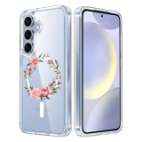 Husa pentru samsung galaxy s25 plus, atasare magnetica, magsafe, pink wreath 6, clear