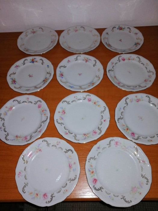 11x farfurii mici pentru desert de portelan floral aurit Dresden Germania 16.5