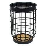 Suport Tacamuri Rotund Metalic Negru cu Baza din Lemn 13x18cm