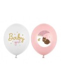 Set 10 baloane latex baby girl, semiluna ursulet adormit 30 cm