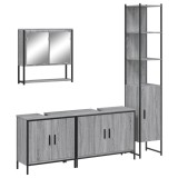 Cumpara ieftin Set mobilier de baie, 4 piese, gri sonoma, lemn prelucrat