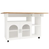 Insulă de bucătărie modernă, Alb+Culoare naturală | Aosom Romania