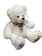 Urs alb pufos de plus cu fundita in carouri si labute 28cm vali24