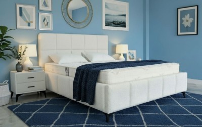 Pat Rubik 160x200 cm Tapitat Stofa Teddy Alb Crem Somiera Inclusa ( COD ML 2223-UF998-01) foto