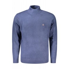 Bluza cu gat barbati, cu mini logo brodat, Regular fit, albastru, XL