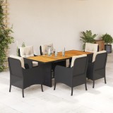 vidaXL Set mobilier de grădină cu perne, 7 piese, negru, poliratan 3211894