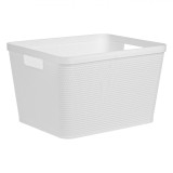 Coș Depozitare Plastic, Model Ratan, M&acirc;nere, Culoare Alb, Capacitate 20L, Oem