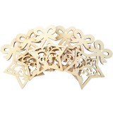 Figurina stea cu fundita din lemn pentru activitati crafts, 6 bucati set