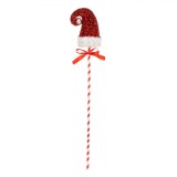 Ornament Brad Crăciun, Stick, Căciulă Spumă, Tinsel Roșu Alb, Fundiță Roșie, 58 cm, Oem