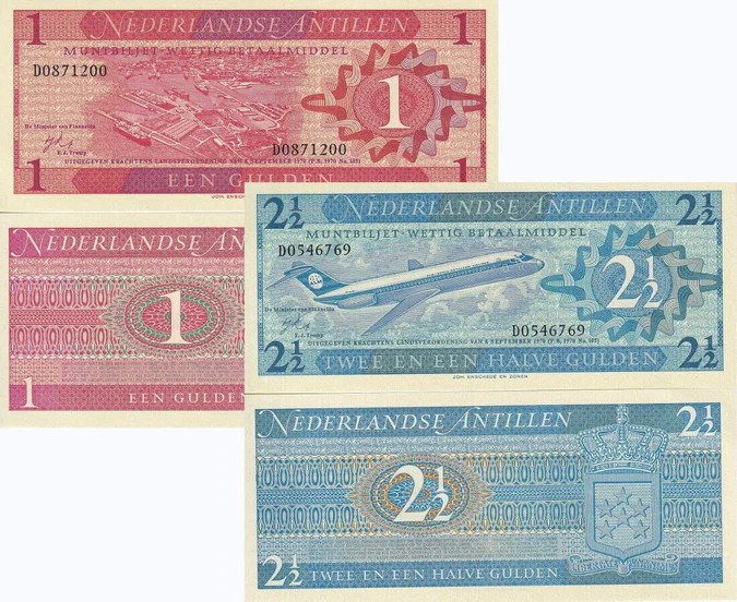 !!! ANTILELE OLANDEZE - SET 1 + 2 1/2 GULDENI 1970 - P 20 , 21 - UNC