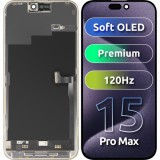 Cumpara ieftin Display cu Touchscreen MP compatibil cu Apple iPhone 15 Pro Max, cu Rama, Versiune Premium Soft OLED FHD 120Hz, Negru