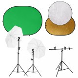 VidaXL Kit studio foto cu set de lumini, ecran de fundal și reflector