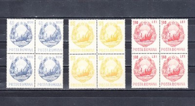 M1 TX7 15 - 1967 - Stema RSR - uzuale - perechi de cate patru timbre foto