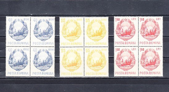 M1 TX7 15 - 1967 - Stema RSR - uzuale - perechi de cate patru timbre