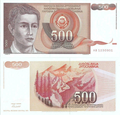 1991 , 500 dinara ( P-109a ) - Iugoslavia - stare UNC foto
