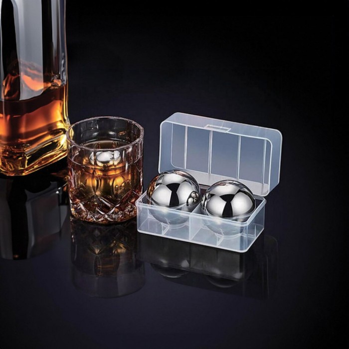 Cuburi de Gheață Reutilizabile, Sferice, Oțel Inoxidabil, Set 2 Bucăți, Argintiu