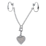 Lanț intim pentru femei ORION Intimate Jewellery, cu pandantiv &icirc;n formă de inimă cu strasuri, cu cleme de atașare pentru labii, argintiu