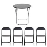Masa plianta rotunda cu blat mdf, dimensiuni 60x65cm, negru (ZLN 6951) plus 4 x scaun bucatarie pliant (DSY 1115) / ZLN 6951_4S
