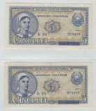 Bancnote Romania - 5 lei 1952 - serie albastra - serii consecutive