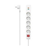 Prelungitor Hama, 5 prize + USB-A / QC + USB-C / PD, 1.4 m, 3680 W, 3 x 1.5 mmp, contact de protectie, intrerupator, alb