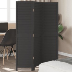 vidaXL Paravan de cameră cu 3 panouri, negru, lemn masiv paulownia