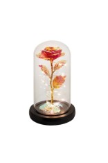 Trandafir Criogenat Suflat in Cupola de Sticla, NUODWELL, Cu Lumini LED, Rosu
