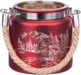 Suport pentru lumanare MagicHome rosu din sticla, cu peisaj, 10x10 cm