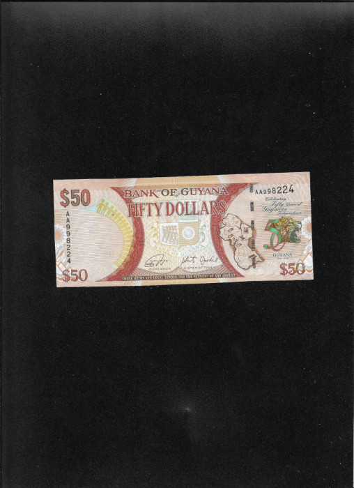 Guyana 50 dollars dolari 2016 seria998224 unc