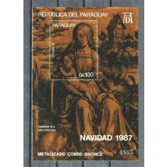 Paraguay 1987 - Craciun, Durer, colita pe folio metal, stampilat