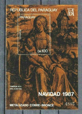 Paraguay 1987 - Craciun, Durer, colita pe folio metal, stampilat foto