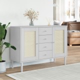 Cumpara ieftin Servantă SENJA, aspect ratan alb, 112x40x80 cm, lemn masiv pin