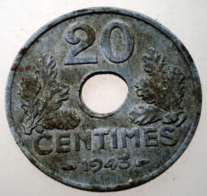7.745 FRANTA WWII 20 CENTIMES 1943 ZINC