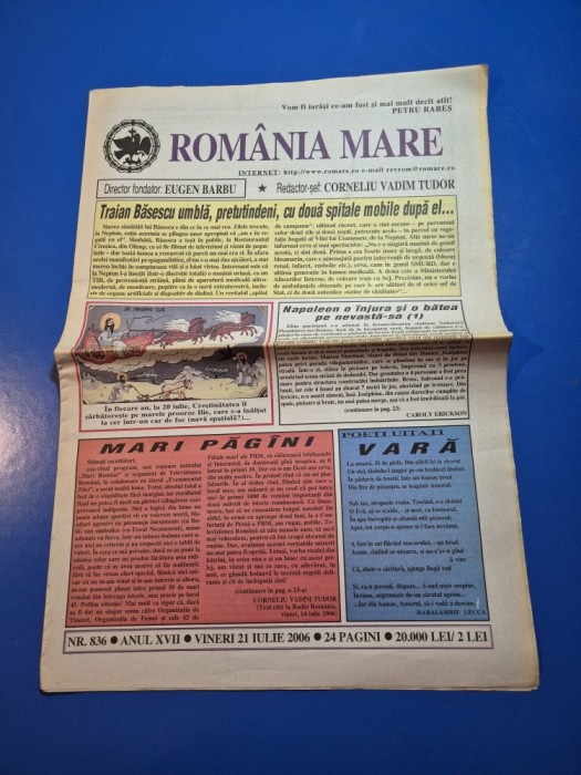 ziarul romania mare 21 iulie 2006 - redactor sef corneliu vadim tudor