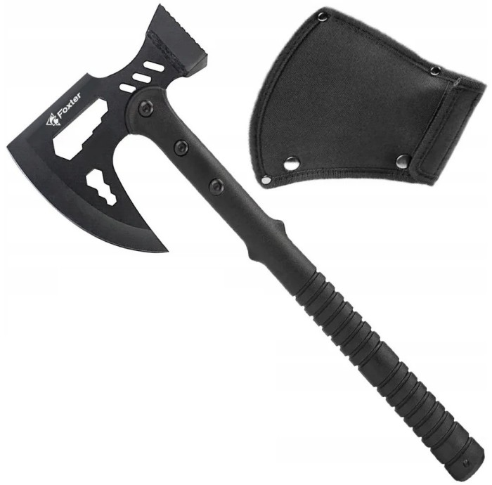 Topor de supravietuire Foxter, 43 cm, husa lama, negru