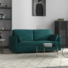 HOMCOM Canapea clasică cu 3 locuri cu scaun capitonat și arcuri, canapea din catifea pentru living, cu perne, 178x82x85cm verde închis