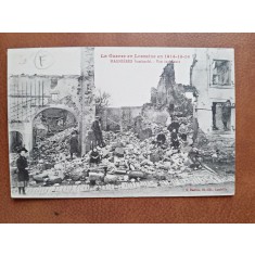 Carte postala, la Guerre en Lorraine en 1914-15-16, Magnieres bombarde, 1919