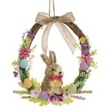 Coroniță de Paște cu Ouă Colorate Pastel, Flori și Iepuraș, 35 cm, CMCLASS