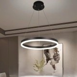 Pendul Led Cu Telecomanda, Inele Negre, 44W, Lumina Reglabila 3000K&ndash;6500K, 715X500X105 Mm