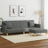 Canapea Extensibila 2 Locuri vidaXL Gri Inchis Textil cu Taburet si Perne, 220x84.5x69 cm