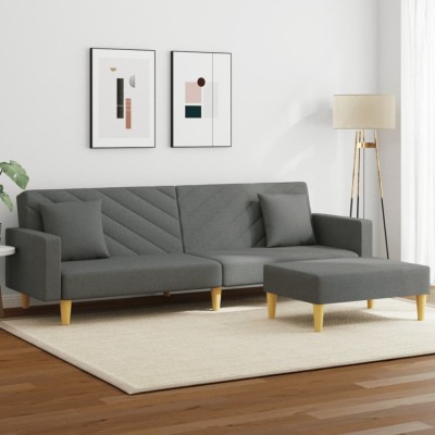 Gossi canapea extensibila 2 locuri/perne/taburet, gri inchis, textil foto