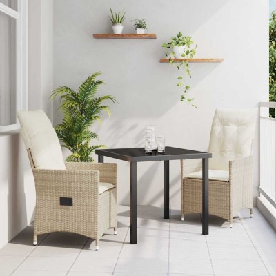 vidaXL Set de masă pentru grădină cu pernă 3 pcs Bej Rattan poli 3379555 foto