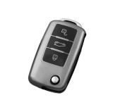 Husa Cheie Auto briceag, VW Golf MK5, MK6, Passat B5.5, 3 Butoane, Tpu, Gri Inchis