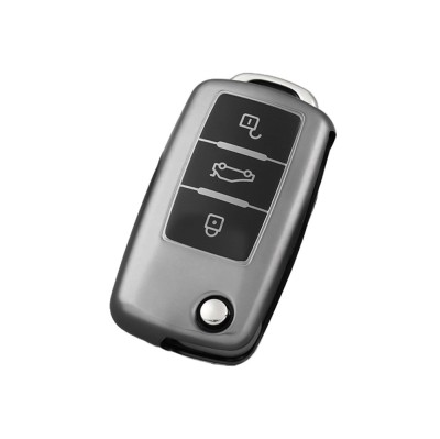 Husa Cheie Auto briceag, VW Golf MK5, MK6, Passat B5.5, 3 Butoane, Tpu, Gri Inchis foto