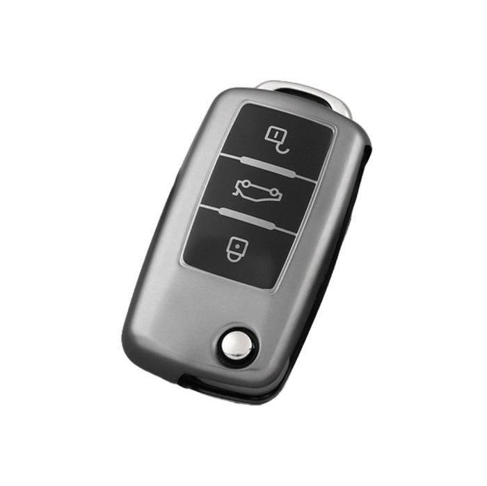 Husa Cheie Auto briceag, VW Golf MK5, MK6, Passat B5.5, 3 Butoane, Tpu, Gri Inchis