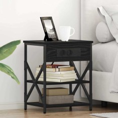 vidaXL Cabinet de noptiere cu stație de &icirc;ncărcare cu raft Stejar negru 859515