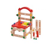 Cumpara ieftin Set de Constructie Scaun din Lemn pentru Copii, Rosu, Joc Educational si Creativ